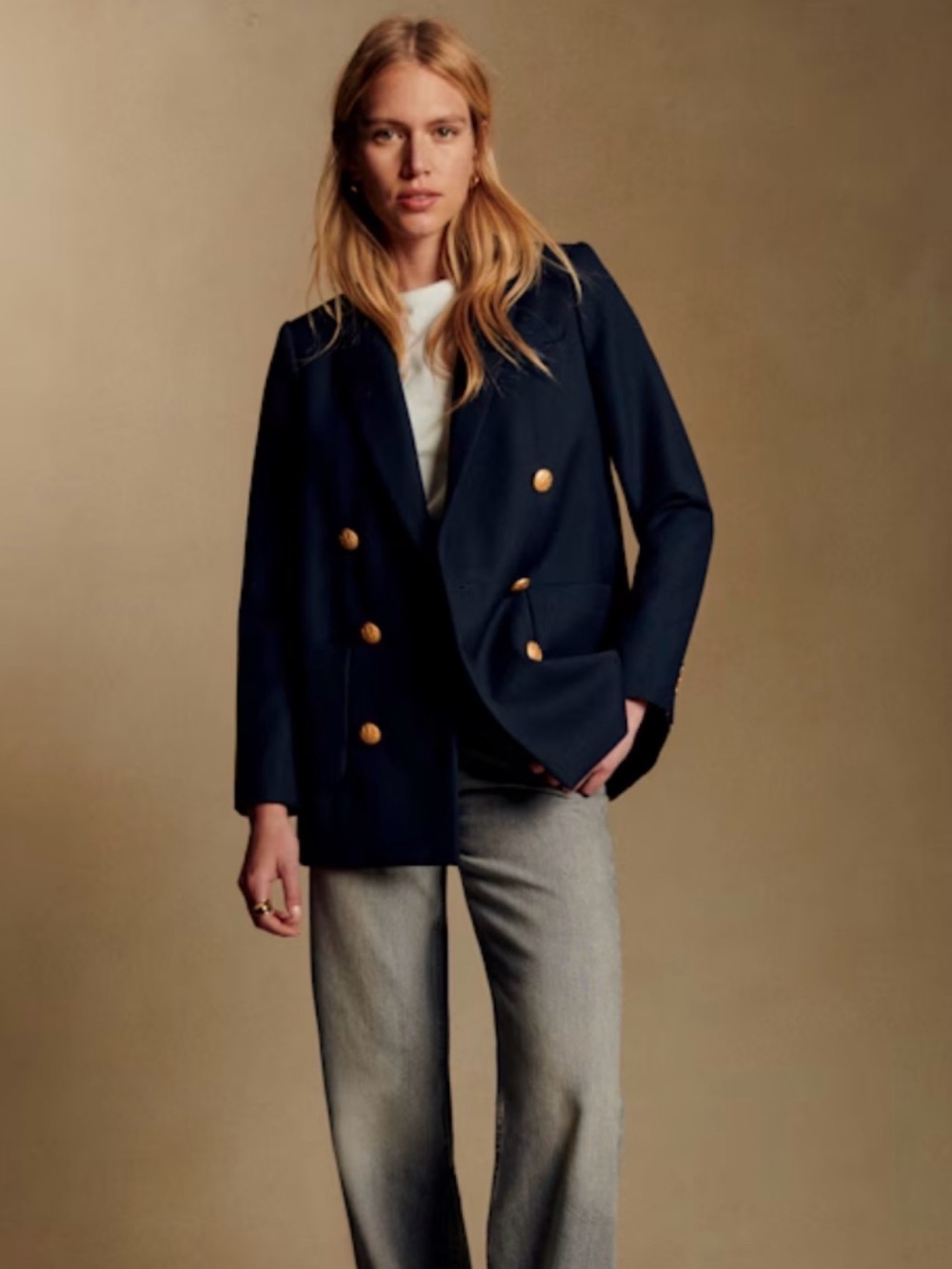 NWOT 🇫🇷 Sézane Michele Jacket Double-Breasted Navy Blazer with Gold Buttons